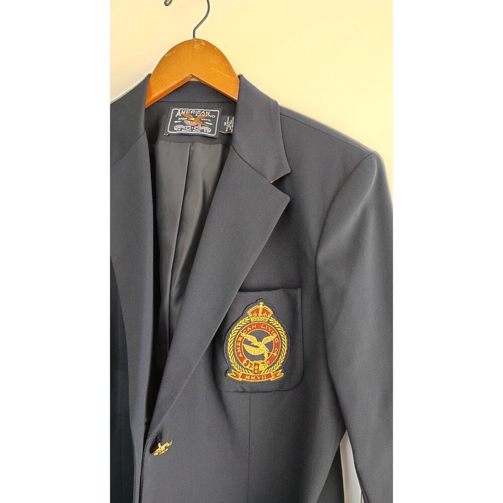 American Living Blue Crest Wool Blazer Jacket Gold Button Preppy Academia 14 NEW - Picture 3 of 13